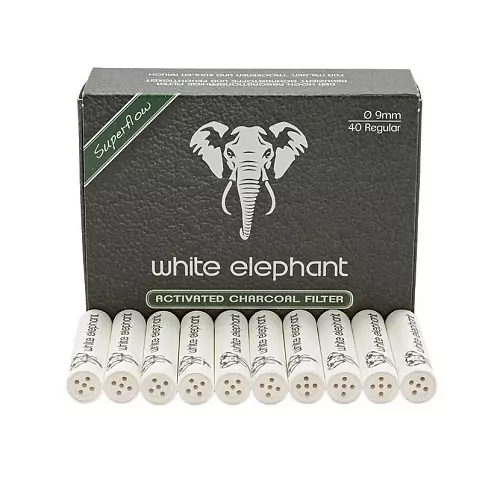 White Elephant Charcoal filter Superflow 9 mm 40 stk https://jware.dk/sv/produkt/white-elephant-charcoal-filter-superflow-9-mm-40-pcs/ White Elephant Superflow meerschaumfilter 9 mm 40 st