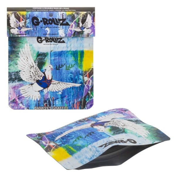 G Rollz Banksys Bulletproof Dove 90x80 mm Smellproof Bags 10 Stk www.jware .dk https://jware.dk/en/produkt/g-rollz-banksys-bulletproof-dove-90x80-mm-smellproof-bags-10-pcs/ G-Rollz Banksy's Bulletproof Dove 90x80 mm Smellproof Bags 10 pcs