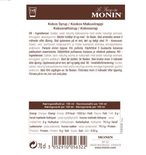 Monin Syrup Coconut 70 cl - Image 2