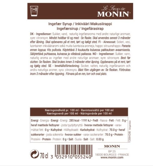 Monin sirap ingefära / ingefära 70 cl - Bild 2