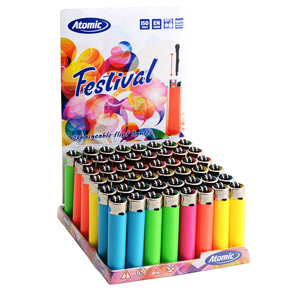 Atomic Festival Neon Flint Lighter www.jware .dk https://jware.dk/sv/produkt/atomic-festival-neon-flint-taendare-50-st-display/ Atomic Festival Neon Flint-tändare (50 st/display)