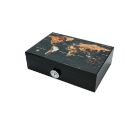 Humidor Världskarta Svart Blank för ca 50 Cigarrer