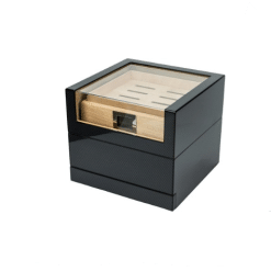 Humidor med kolfiberfinish och akrylplåt för ca 50 cigarrer