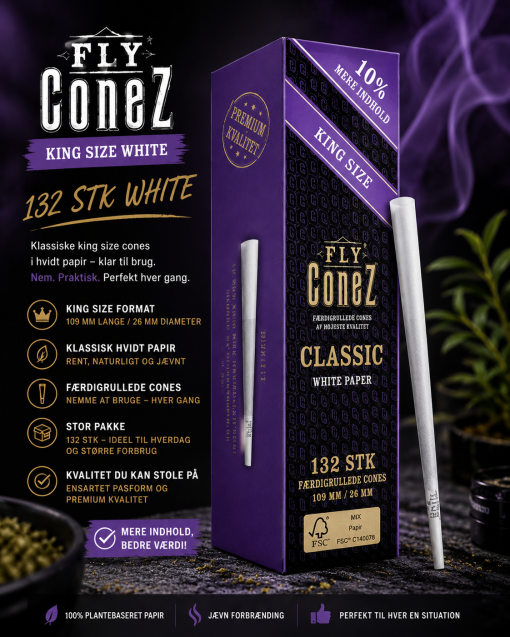 FLY ConeZ King Size White 132 Stk www.jware .dk https://jware.dk/produkt/fly-conez-king-size-white-132-stk/ FLY ConeZ King Size White 132 Stk - Billede 3