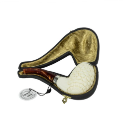 Alternative view of Blok Meerskum Pipe Flettet Mønster Sølvring/Akryl