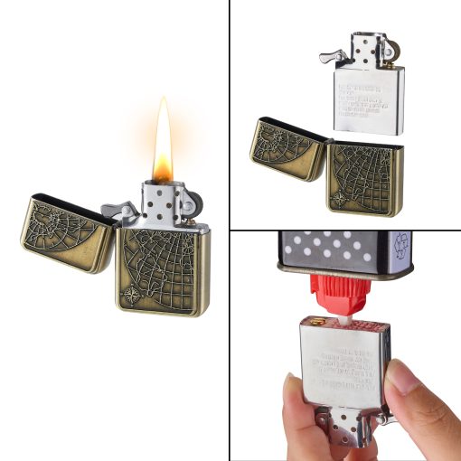Champ High Windproof World Map Metal Benzin Lighter - Billede 3